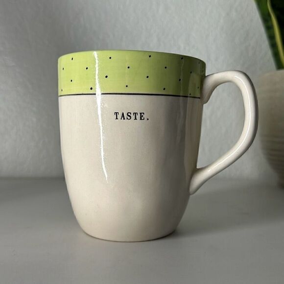 Rae Dunn Taste Mug polka dot green mug - Picture 1 of 4